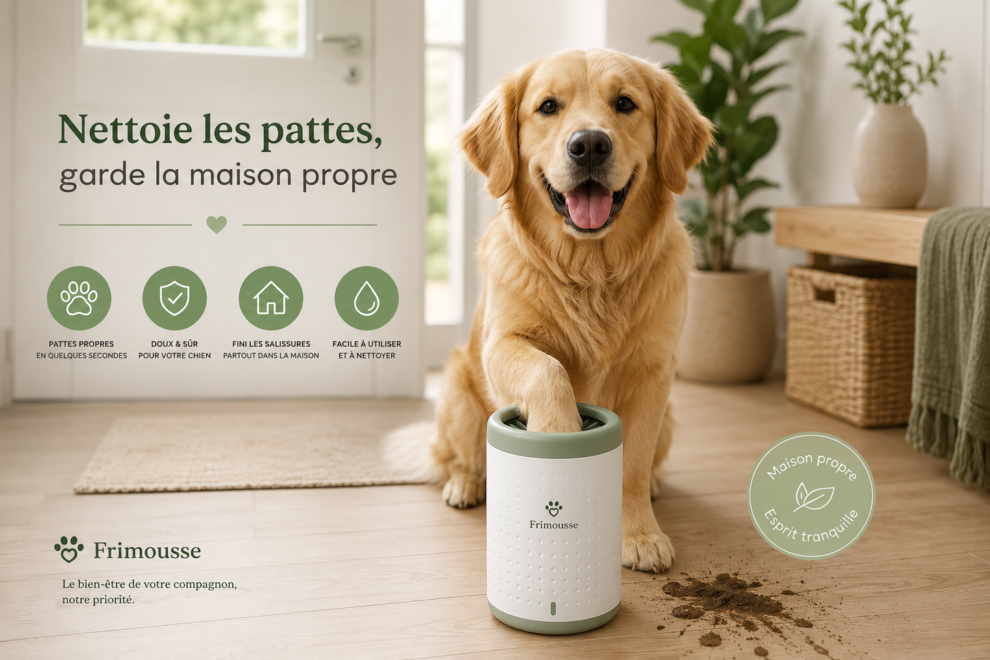 Nettoyeur de Pattes Frimousse™ — Gobelet de Lavage Automatique pour Chien & Chat